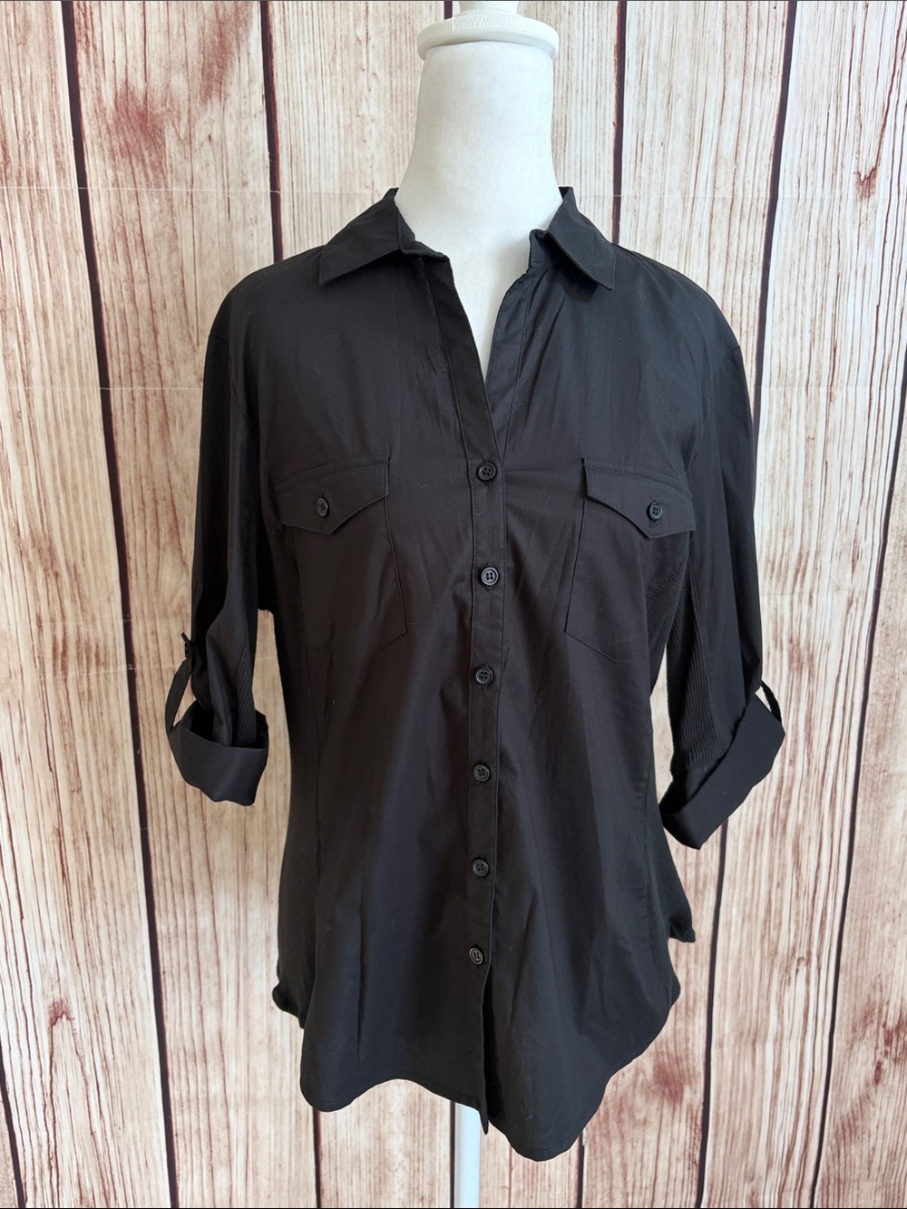 Grand & Greene Black Button-Down Shirt with RollTab Long Sleeves & Chest Pockets
